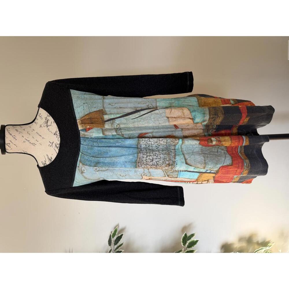 Dolcezza Simply Art Women's Tunic Dress Abstract Multicolor 3/4 Sleeve Size Med